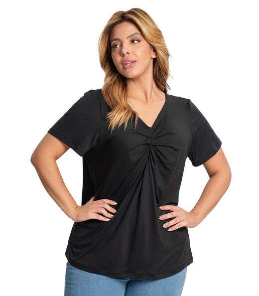 Blusa Feminina Plus Size Franzida Secret Glam Preto