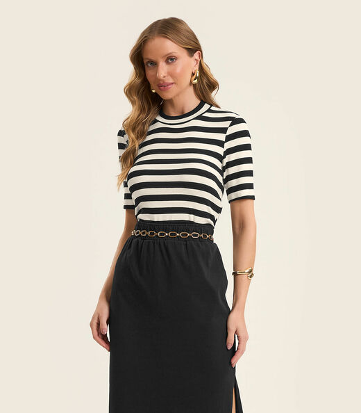 Blusa Cropped em Ribana de Viscose Rovitex Preto