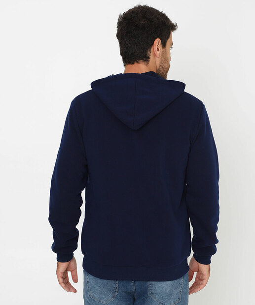 Casaco Masculino Moletom Flanelado Capuz Marisa Azul