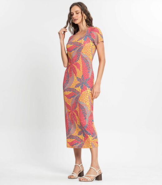 Vestido Midi Longo De Ribana Estampado Endless Rosa
