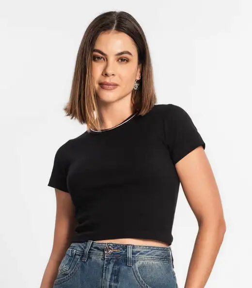 Blusa Cropped Ribana Básica Rovitex Branco
