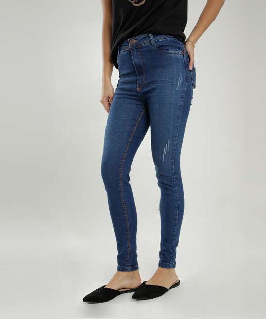 Calça Jeans Puídos Cigarrete Feminina Bolsos