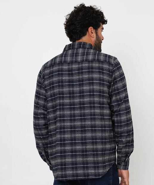 Camisa Masculina Xadrez Flanelada Marisa Azul