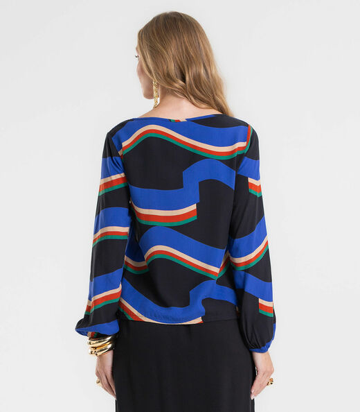 Blusa Manga Longa Feminina Estampada Rovitex Preto