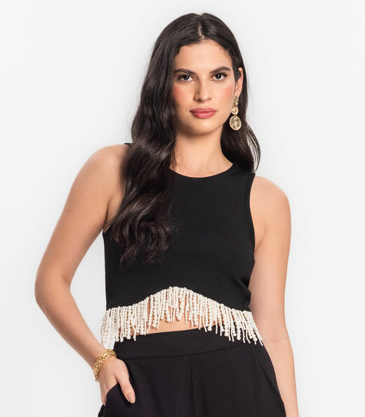 Top Feminino Em Ponto Roma Endless Preto
