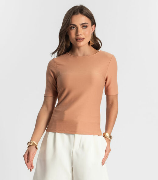 Blusa Feminina Manga Curta em Poly Endless Marrom