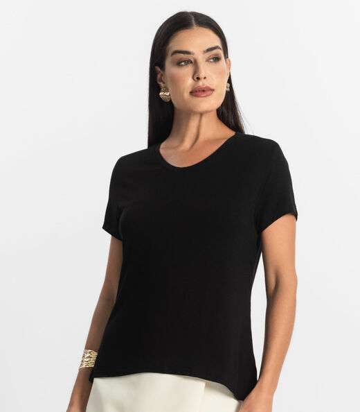 Blusa Básica Feminina Viscotorcion Rovitex Preto