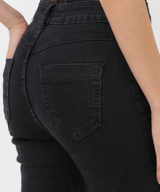 Calça Jeans Skinny Feminina Strass Preto