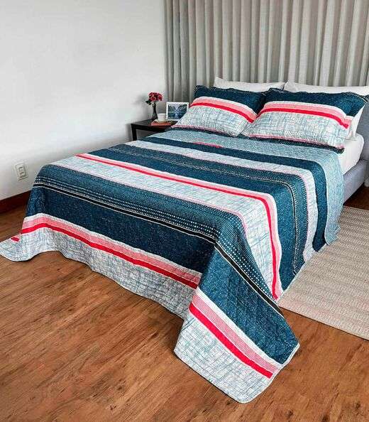 Cobreleito King Estampado Dupla Face Lepper Azul