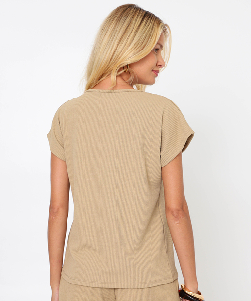 Blusa Feminina Canelada Manga Japonesa Marisa Bege