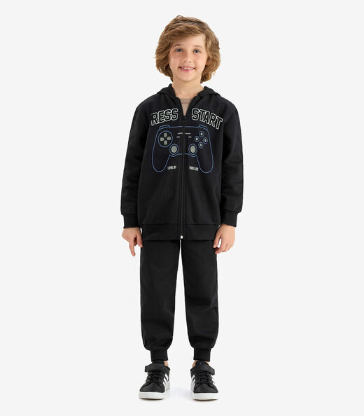 Conjunto Jaqueta Capuz e Calça Moletom Rovi Kids Preto