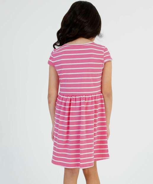 Vestido Infantil Listrado Manga Curta Marisa Tam 4 a 12