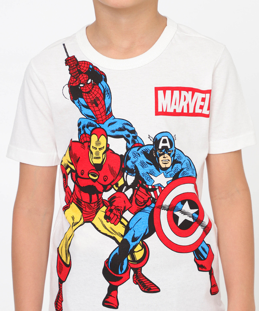 Camiseta Infantil Vingadores Marvel Tam 4 a 10 Off White