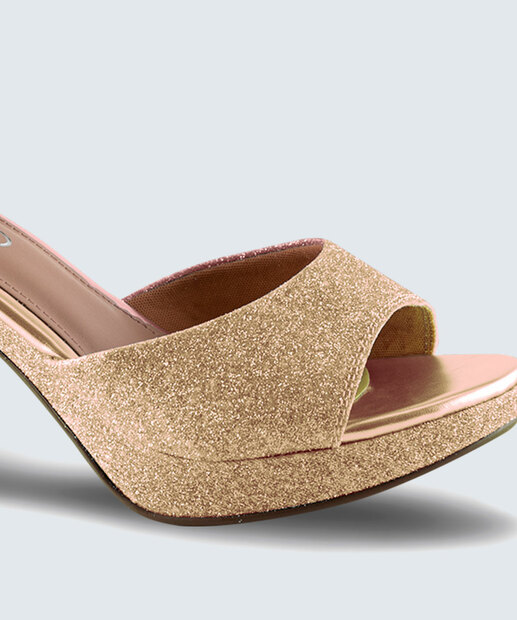 Sandália Meia Pata Feminina Salto Grosso Brilho Via Uno 