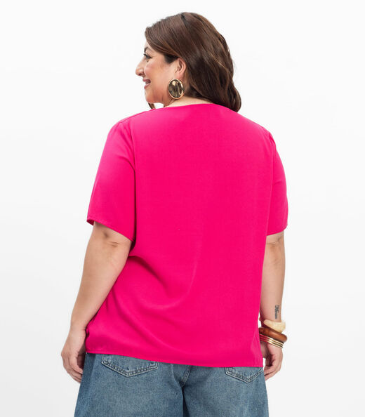 Blusa Manga Curta Feminina Plus Size Secret Glam Rosa