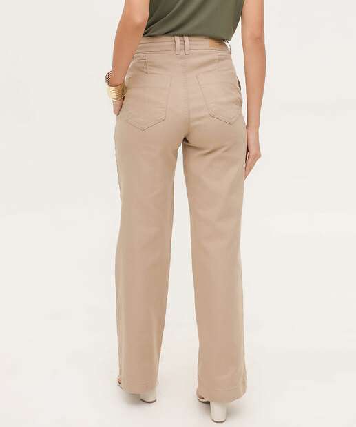 Calça Sarja Wide Leg Bolsos Feminina Sawary