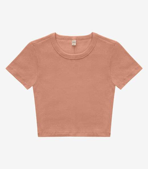 Blusa Cropped Ribana Básica Rovitex Marrom
