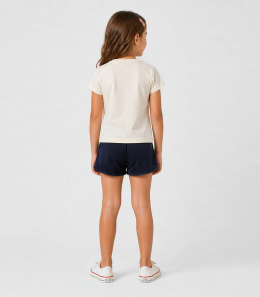 Conjunto Menina Short e Blusa Estampada Select Bege