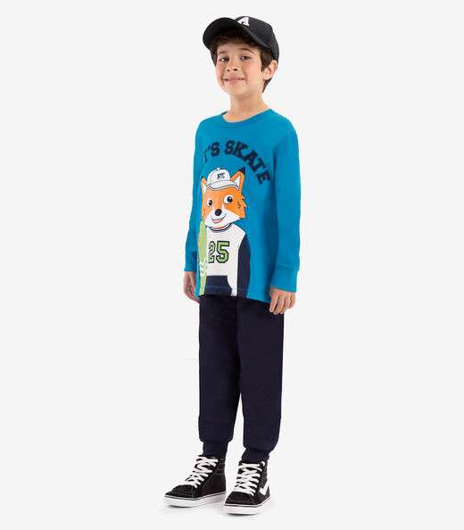 Conjunto Camiseta Manga Longa Com Calça Rovi Kids Azul