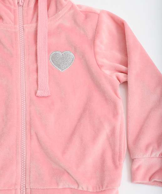 Conjunto Infantil Plush Capuz Zíper Marisa Tam 1 a 3 Rosa