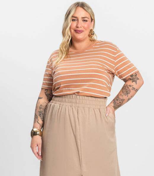 Blusa Feminina Plus Size Gola Redonda Secret Glam Marrom