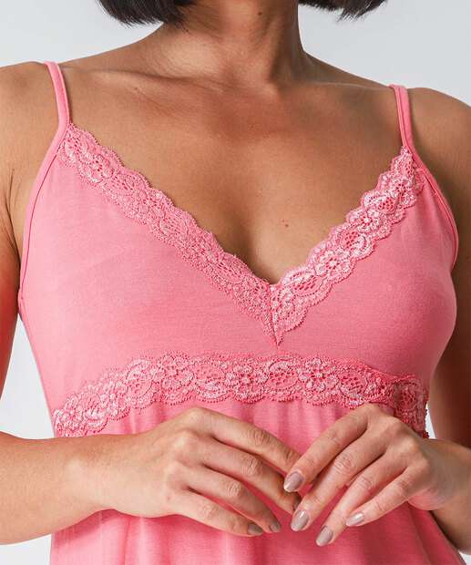 Camisola Recorte Renda Alças Finas Marisa Rosa