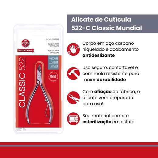 Kit com 6 Alicate Cutícula Mundial 522 Profissional Original