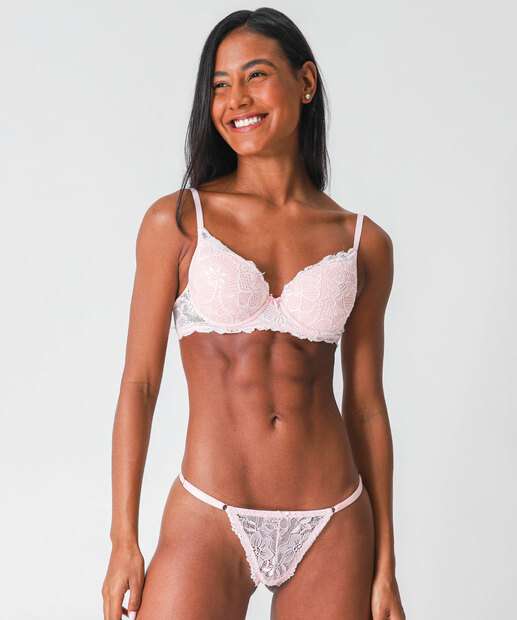 Kit 2 Calcinhas String Fio Dental Renda Marisa Rosa