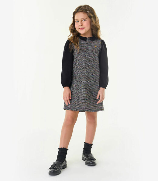 Vestido Manga Longa Infantil Em Tweed Trick Nick Preto