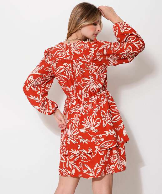 Vestido Feminino Flores Manga Bufante Marisa