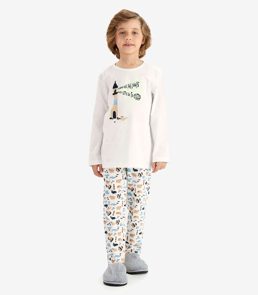 Pijama em Meia Malha Rovi Kids Bege