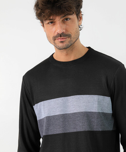 Suéter Masculino Tricô Recortes Marisa Preto