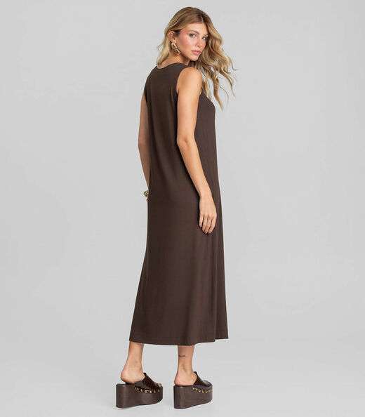 Vestido Midi Feminino em Malha Visco Dianna Marrom