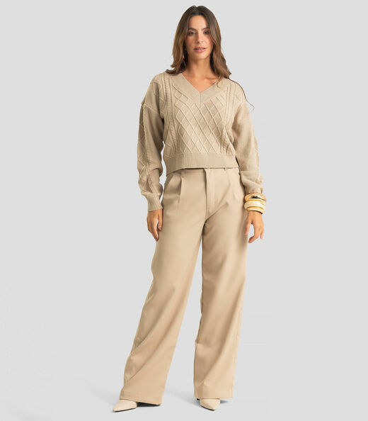 Sueter Feminino Decote Em V Infinita Cor Bege