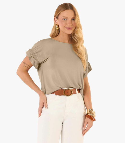 Image_Blusa Feminina Viscotorcion Detalhe Manga Rovitex Marrom