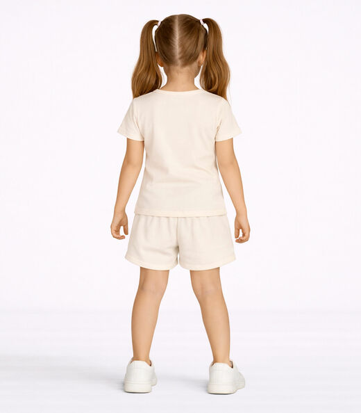 Conjunto Menina Short e Blusa Estampada Select Bege