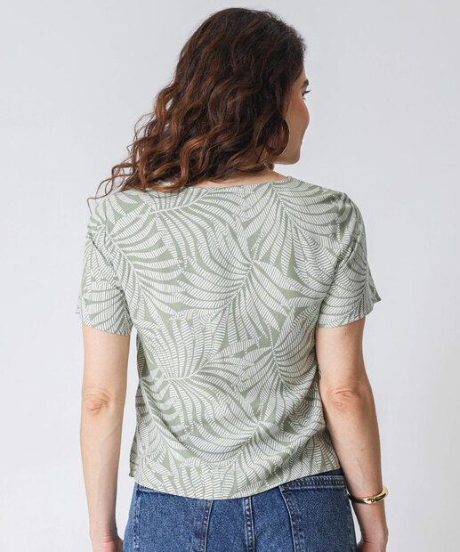 Blusa Feminina Estampa Folhas Manga Curta Marisa Verde