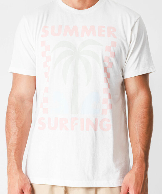 Camiseta Masculina Estampa Surf Manga Curta MR Off White