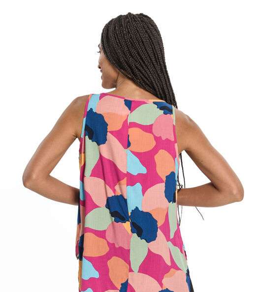 Regata Feminina Flores Assimétrica Rovitex Rosa