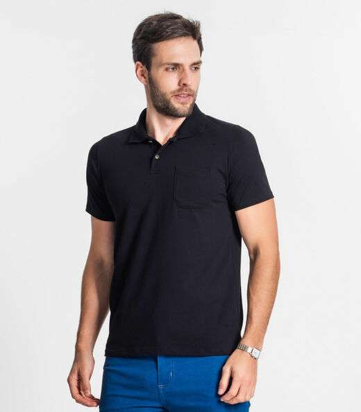 Polo Masculina Com Bolso Cotton Leve Diametro Preto