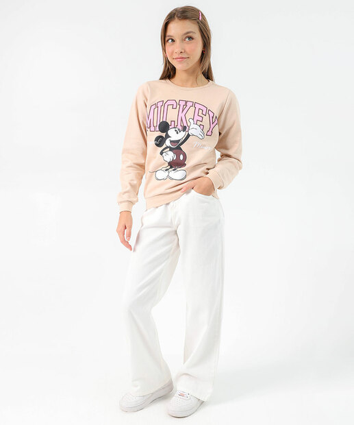 Blusão Infantil Moletom Estampa Mickey Disney Tam 10 a 16 Bege