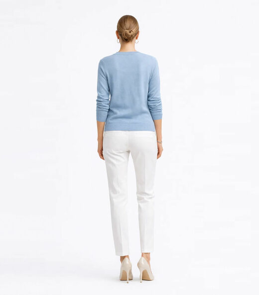 Suéter Feminino Gola V em Tricot Rovitex Azul
