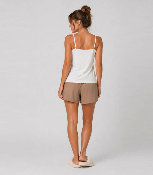 Pijama Feminino Blusa De Alça E Short Infinita Cor Marrom