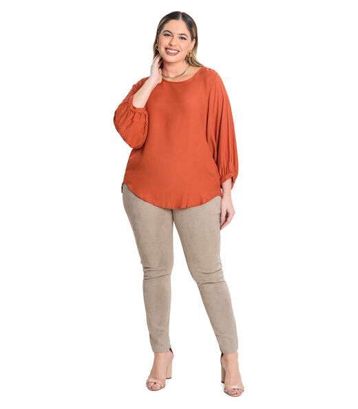 Blusa Manga 3/4 Viscose Sarjada Twill Secret Glam Vermelho