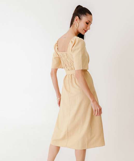 Vestido Midi Feminino Fenda Lastex Marisa Bege