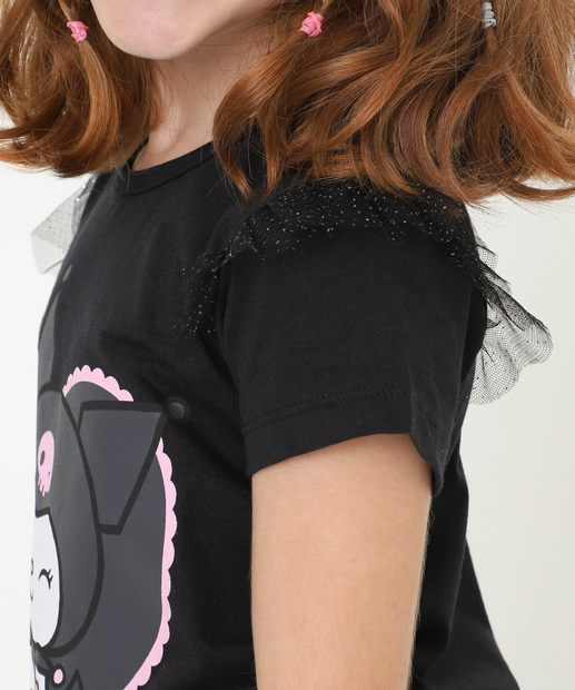 Blusa Infantil Hello Kitty Halloween Tule Tam 4 a 10 Preto