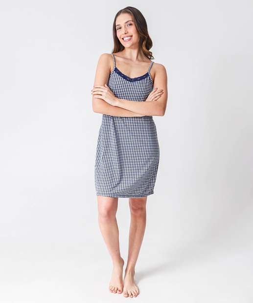 Camisola Estampa Xadrez Alças Finas Marisa