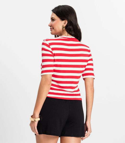 Blusa Cropped em Ribana de Viscose Rovitex Vermelho