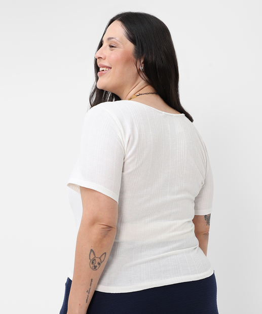 Blusa Plus Size Feminina Canelada Marisa Off White