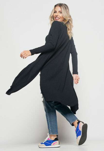 Kimono  Alongado Manga Longa Canelado Preto Salvatore Fashion